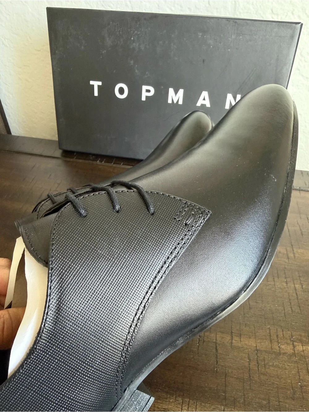 TOPMAN Black Leather Derby Shoes - Minimal Lace-Up Dress Oxfords